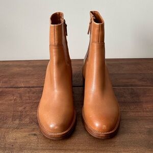 J. Crew Tan Leather Stack Heeled Boots